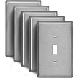 [5 Pack] BESTTEN 1-Gang Oversize Toggle Metal Wall Plate with White or Clear Plastic Film, Stainless Steel Jumbo Light Switch Cover, Brushed Finish, Durable Corrosion Resistant, Silver