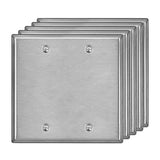 [5 Pack] BESTTEN 2-Gang Blank Metal Wall Plate with Ｗhite or Clear Plastic Film, No Device Anti-Corrosion Stainless Steel Outlet Cover, Standard Size, H4.53” x W4.57”, Brushed Finish