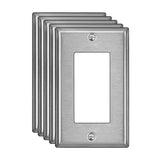 [5 Pack] BESTTEN Decor Metal Wall Plate with White or Clear Plastic Film, Anti-Corrosion Stainless Steel Outlet and Switch Cover, Industrial Grade Stainless Steel, Brushed Finish