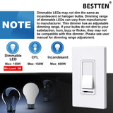 [10 Pack] BESTTEN Dimmer Light Switch, 3 Way or Single Pole, for Dimmable LED, Incandescent, Halogen Bulbs and CFL Lamps, UL Listed