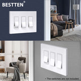 [4 Pack] BESTTEN 3-Gang Modern Designer Mid Size Screwless Wall Plate, USWP6 Gloss Snow White Series, Unbreakable Midway Outlet Cover, Impact Resistant Switch Plate, H4.88” x W6.74”