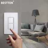 [10 Pack] BESTTEN Double Light Switch with Wallplate, On/Off Rocker Dual Wall Switch,15A/120V Single Pole Combination Interrupter, UL Listed, Snow White
