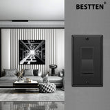 [2 Pack] BESTTEN Dimmer Wall Light Switch, Single-Pole or 3-Way, Compatible with Dimmable LED, Incandescent, Halogen and CFL Bulbs, Wallplate Included, UL Listed, Gloss Black