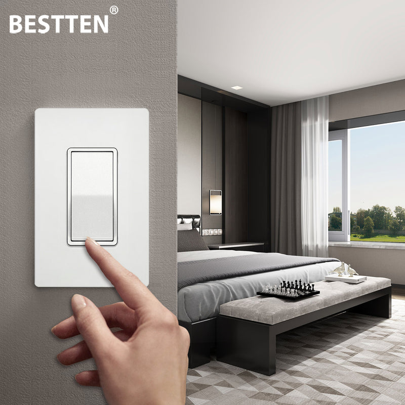 [10 Pack] BESTTEN 3 Way Decorator Wall Light Switch, 15A 120/277V, On/Off Paddle Rocker Interrupter, UL Listed, White