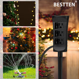 BESTTEN Outdoor Power Stake with 12-Foot Weatherproof Extension Cord, 3-Outlet Outdoor Garden Outlet Power Strip, ETL Certified, Black