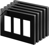 [5 Pack] BESTTEN 3-Gang Black Screwless Wall Plate, Unbreakable Polycarbonate Outlet Cover, H4.69-Inch x W6.54-Inch, for Light Switch, Dimmer, GFCI, USB Receptacle