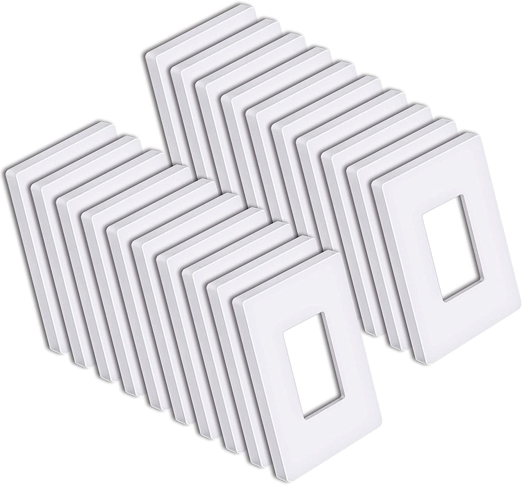 [20 Pack] BESTTEN 1-Gang Modern Designer Midway Screwless Wall Plate, USWP6 Snow White Series, Unbreakable Mid Size Outlet Cover, Impact Resistant Switch Plate, H4.85-Inch x W3.10-Inch