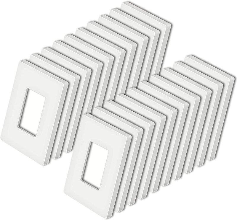 [20 Pack] BESTTEN 1-Gang Modern Designer Mid Size Screwless Wall Plate, USWP4 White Series, Unbreakable Midway Outlet Cover, H4.85-Inch x W3.10-Inch, Impact Resistant Switch Plate