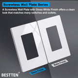 [30 Pack] BESTTEN 1-Gang Screwless Wall Plate, USWP6 Snow White Series, Decorator Outlet Cover, H4.69” x W2.91”, for Light Switch, Dimmer, USB, GFCI, Receptacle, UL Listed