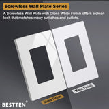 [10 Pack] BESTTEN 1-Gang Screwless Wall Plate, USWP4 White Series, Decorator Outlet Cover, for Light Switch, Dimmer, GFCI, USB Receptacle