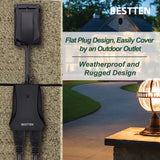 BESTTEN Wireless Outdoor Remote Control Outlet with 6-Inch Heavy Duty Power Cord, Weatherproof 15 Amp Electrical Plug, 2 Grounded Outlets, 80-FT Range, ETL Certified, Black
