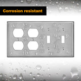 [2 Pack] BESTTEN 4-Gang Combo Metal Wall Plate with Wihte or Clear Plastic Film, 2-Duplex/2-Toggle, Anti-Corrosion Stainless Steel Outlet and Switch Cover, Standard Size, Brushed Finish