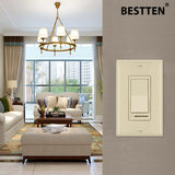 [6 Pack] BESTTEN Ivory Dimmer Light Switch, 3 Way or Single Pole, for Dimmable LED, Halogen and Incandescent Bulbs, UL Listed