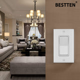 [50 Pack] BESTTEN Single Pole Decorator Wall Light Switch with Wallplate, 15A 120/277V, On/Off Rocker Paddle Interrupter, UL Listed, White