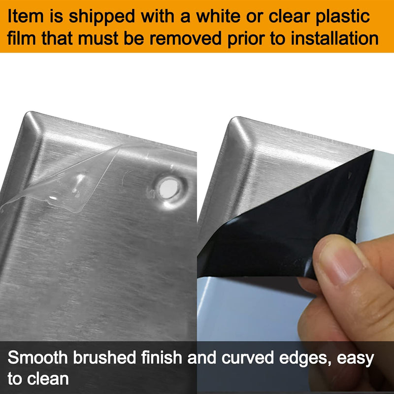 BESTTEN 4-Gang Duplex Metal Wall Plate with Ｗhite or Clear Plastic Film, Standard Size, Stainless Steel Heavy Duty Switch Cover, Industrial Grade Stainless Steel, Brushed Finish, Silver