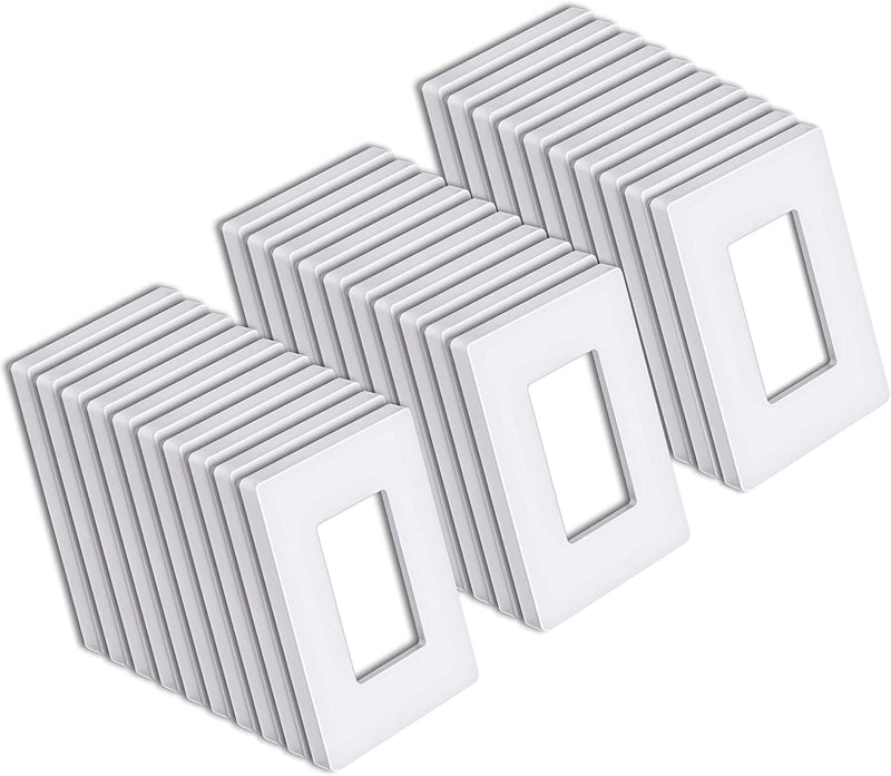 [30 Pack] BESTTEN 1-Gang Screwless Wall Plate, USWP6 Snow White Series, Decorator Outlet Cover, H4.69” x W2.91”, for Light Switch, Dimmer, USB, GFCI, Receptacle, UL Listed