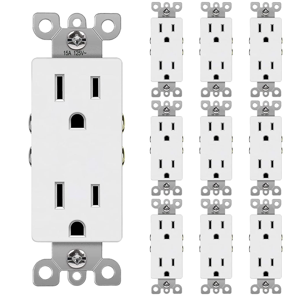 [10 Pack] BESTTEN Decorator Electrical Wall Outlet Receptacle, Non-Tamper-Resistant, 15A/125V/1875W, for Residential and Commercial Use, UL Listed, White