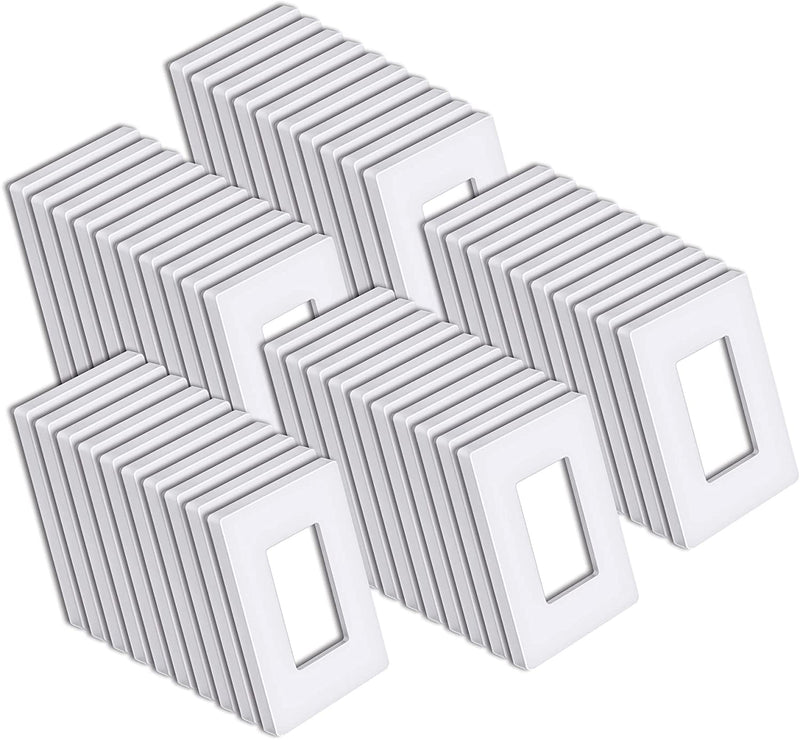 [50 Pack] BESTTEN 1-Gang Screwless Wall Plate, USWP6 Snow White Series, Decorator Outlet Cover, H4.69-Inch x W2.91-Inch, for Light Switch, Dimmer, GFCI, USB Receptacle