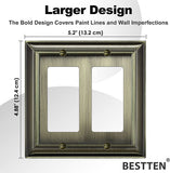 [5 Pack] BESTTEN 2 Gang Aged Brass Zinc Alloy Metal Decorator Wall Plate, Grand Collection Decor Antique Brass Outlet Cover for Switch or Receptacle, Durable Corrosion Resistant