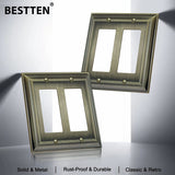 [5 Pack] BESTTEN 2 Gang Aged Brass Zinc Alloy Metal Decorator Wall Plate, Grand Collection Decor Antique Brass Outlet Cover for Switch or Receptacle, Durable Corrosion Resistant