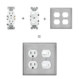 [5 Pack] BESTTEN 2-Gang Duplex Stainless Steel Wall Plate with £×hite or Clear Plastic Film, Standard Size, Corrosion Resistant Metal Outlet Cover, Industrial Grade, Brushed Finish, Silver