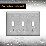 BESTTEN 3 Gang Toggle Light Switch Metal Wall Plate with ¡ê¡Áhite or Clear Plastic Film, Standard Size Durable Corrosion Resistant Industrial Grade Stainless Steel Material, Brushed Finish, Silver