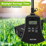 BESTTEN Outdoor Light Timer, 7 Day Digital Programmable Timer with Clock and Push Button, Countdown Timer with 3 Grounded Outlets, Black, ETL Listed