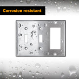[2 Pack] BESTTEN 3-Gang Combination Metal Wall Plate with White or Clear Plastic Film, 2-Toggle/1-Decor, Anti-Corrosion Stainless Steel Outlet Cover, Brushed Finish