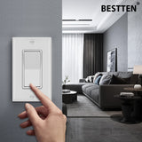 [20 Pack] BESTTEN Single Pole Decorator Wall Light Switch with Wallplate, 15A 120/277V, On/Off Rocker Paddle Interrupter, UL Listed, White