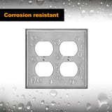 [2 Pack] BESTTEN 2 Gang Duplex Metal Wall Plate with White or Clear Plastic Film, Standard Size, Anti-Corrosion Stainless Steel Outlet and Switch Cover, Industrial Grade, Brushed Finish, Silver