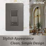 BESTTEN Matte Brown Dimmer Wall Light Switch, Single Pole or 3-Way, Compatible with Dimmable LED, CFL, Incandescent and Halogen Bulb, 120VAC, UL/cUL Listed