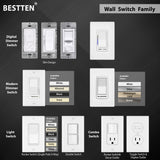 [100 Pack] BESTTEN Single-Pole Decorator Wall Light Switch, 15A 120/277V, On/Off Rocker Interrupter, UL Listed, White