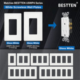 [40 Pack] BESTTEN 15 Amp Decorator Electrical Wall Receptacle Outlet, Child Safe Tamper Resistant, 15A/125V/1875W, Residential and Commercial Use, cUL Listed, White