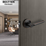 [3 Pack] BESTTEN Heavy Duty Oil Rubbed Bronze Entry Door Lever, with Removable Latch Plate, All Metal Keyed Door Handle for Exterior and Interior, for Commercial and Residential Use, Vienna Series