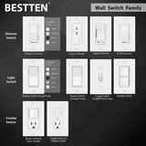 [4 Pack] BESTTEN 3-Way Decorator Wall Light Switch with Wallplate, 15A 120/277V, On/Off Rocker Paddle Interrupter, UL Listed, White