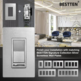[10 Pack] BESTTEN Silver Dimmer Wall Light Switch, Single Pole or 3-Way, Compatible with Dimmable LED, CFL, Incandescent and Halogen Bulb, 120VAC, UL/cUL Listed