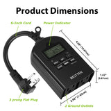BESTTEN Outdoor Light Timer, 7 Day Digital Programmable Timer with Clock and Push Button, Countdown Timer with Dual Grounded Outlets, Black, ETL Listed