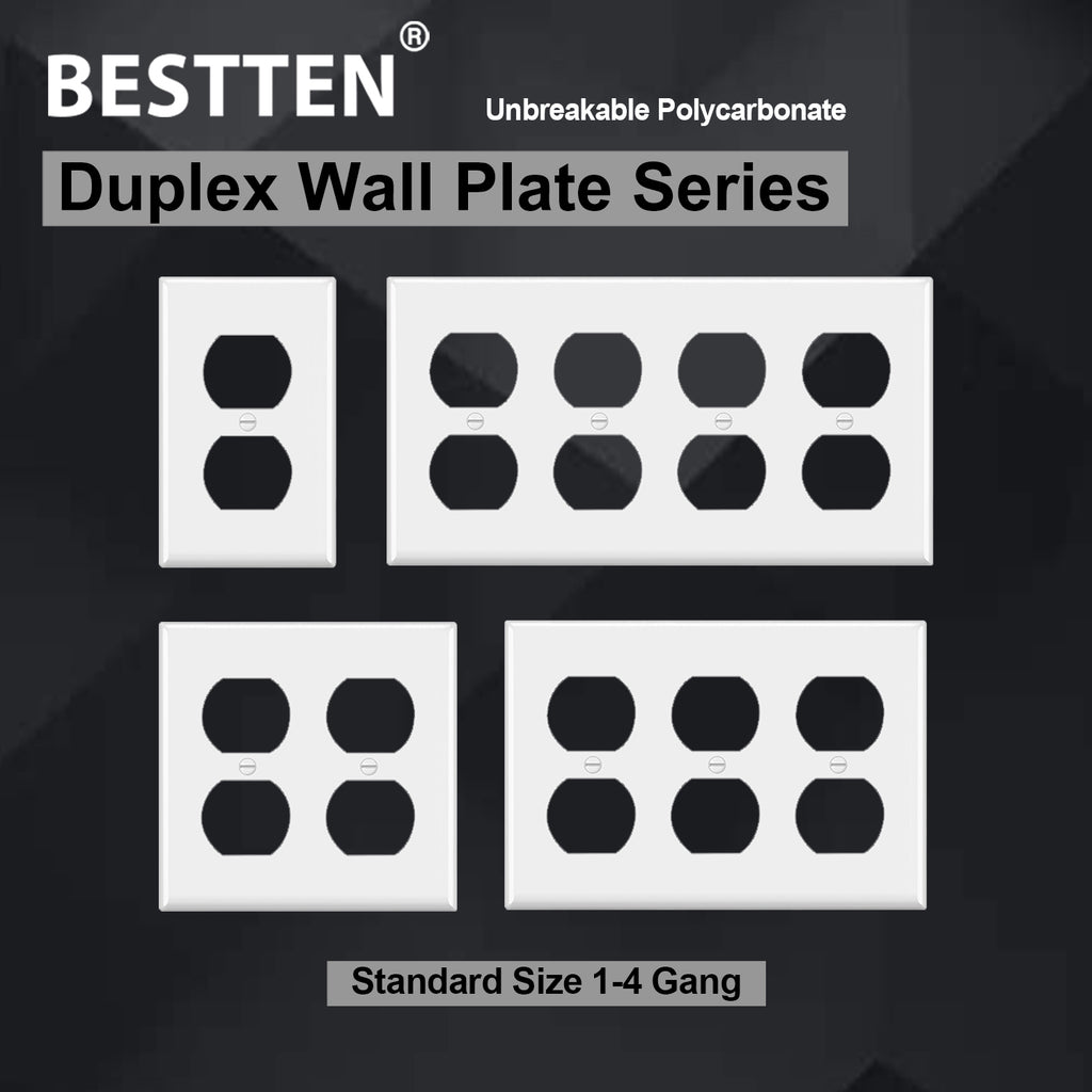 [20 Pack] BESTTEN 1-Gang Duplex Wall Plate, Receptacle Outlet Cover, Unbreakable Polycarbonate, Standard Size, UL Listed, White