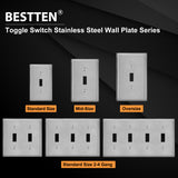 [5 Pack] BESTTEN 2 Gang Toggle Switch Stainless Steel Wall Plate with White or Clear Plastic Film, Standard Metal Light Switch Covers, Durable Corrosion Resistant, Industrial Grade, Brushed Finish