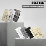 [6 Pack] BESTTEN Dimmer Light Switch, Single-Pole or 3-Way Dimmer Switches, 120V, Compatible with Dimmable LED, CFL, Incandescent and Halogen Bulbs, Decorator Wallplate Included, UL Listed, White
