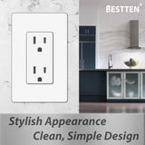 [10 Pack] BESTTEN 15 Amp Decorator Wall Receptacle Outlet with Screwless Wallplate, Non-Tamper-Resistant, 15A/125V/1875W, for Residential and Commercial, UL Listed, White